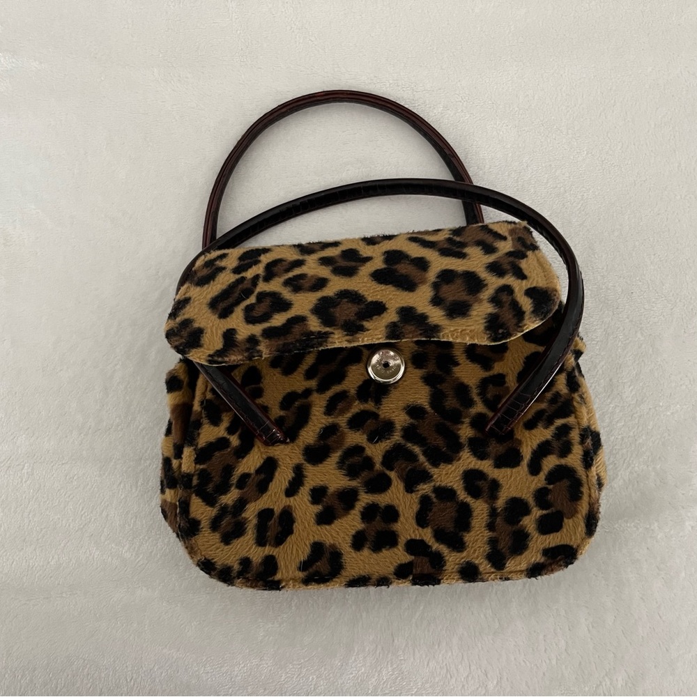 Cheetah Leopard Print Pocketbook Purse Leather Handle Cute 7x6” inches CLEAN